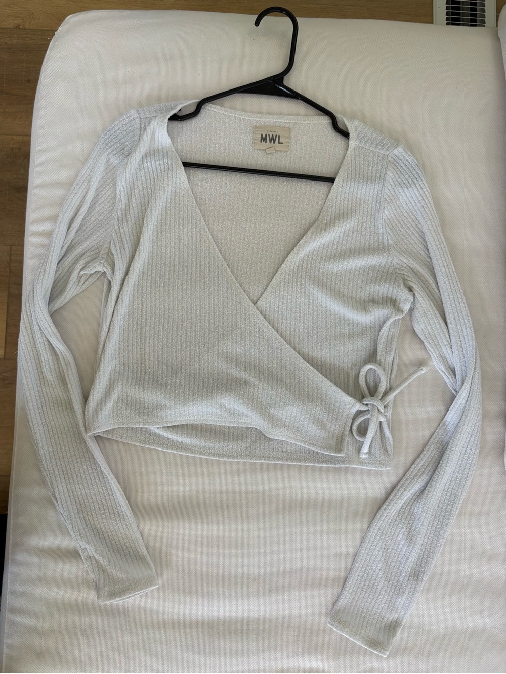 Madewell White Ribbed Wrap Crop Top with Side Tie